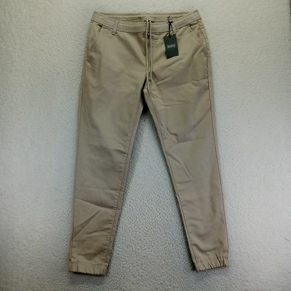 Caliville Mens XL Khaki Jogger Pants Stretch Cotton Drawstring Waist Tan